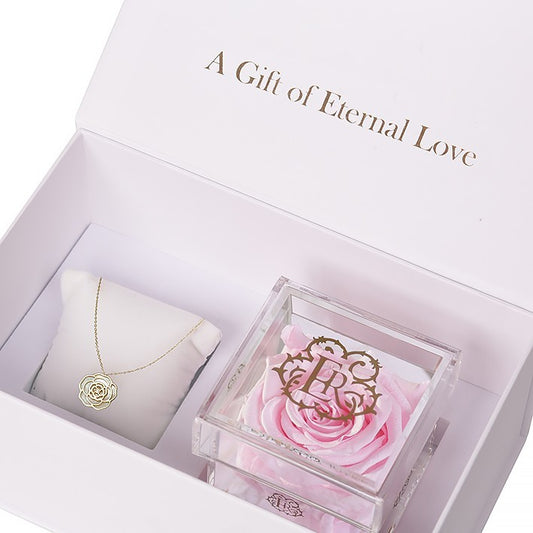 Preserved dried flowers - Rose necklace Gift Set in Pink Martini